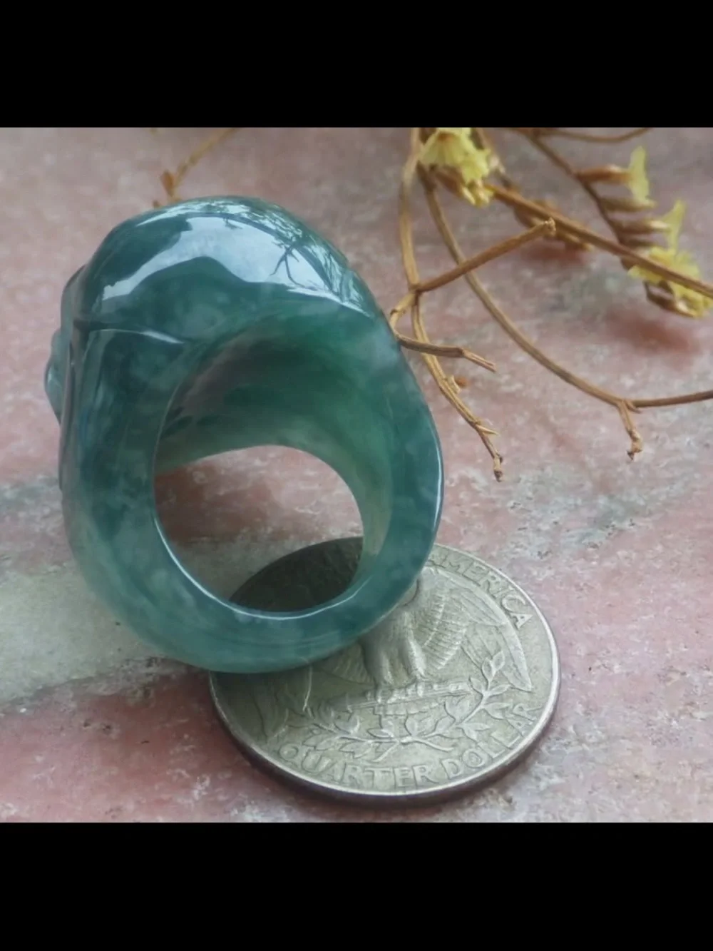 Certificate Jadeite Jewelry Green Skull human ring size6.5